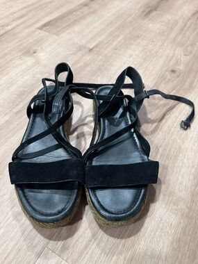 Via Spiga Black Suede Espadrille Lace-Up Sandals